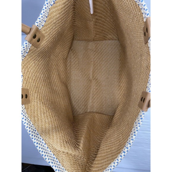 SHIRALEAH Chicago Ria Woven Paper Tote Bag Purse Striped Pompoms NWT - Picture 7 of 13